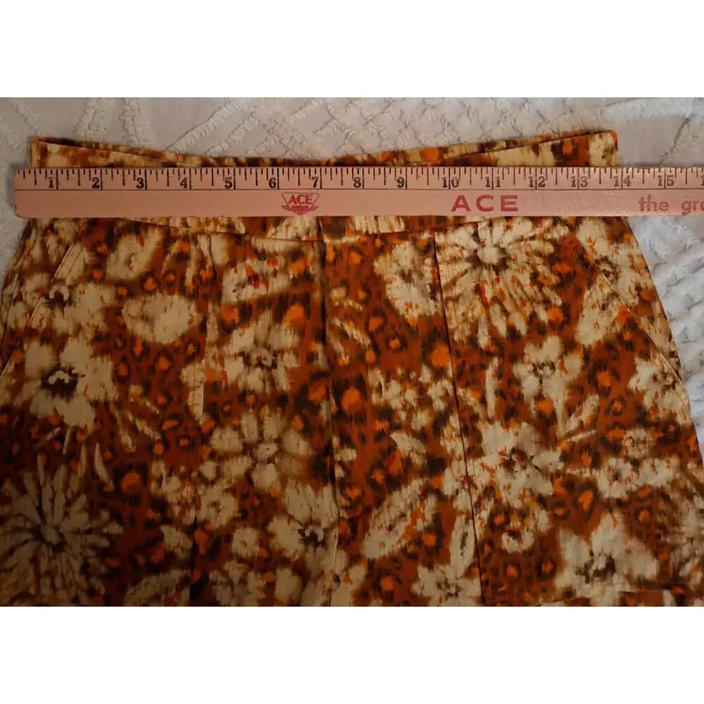 Zara Brown and Cream Floral Wide-Leg Linen Blend Pants